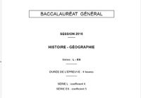 Bac Histoire-Géographie 2016 Séries L et ES Pondichéry