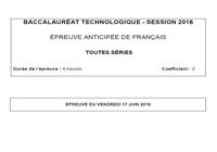 Sujet Bac 2016 Français Séries Technologiques pour mac