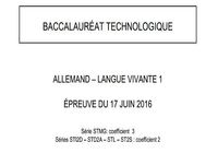 Bac 2016 Allemand LV1 Séries Technologiques